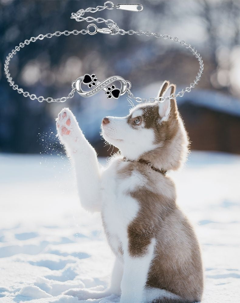 無限大シンボルブレスレット（足跡チャーム＆ジルコニア付き）