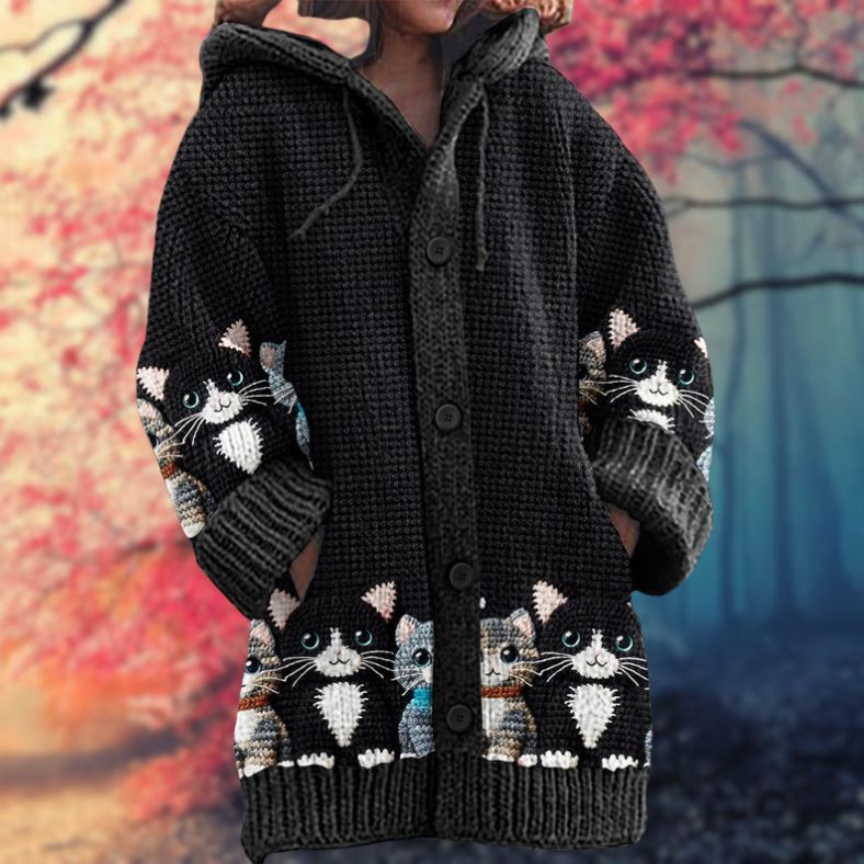 Daniella - 暖かいボタンの付いたフード付きセーター