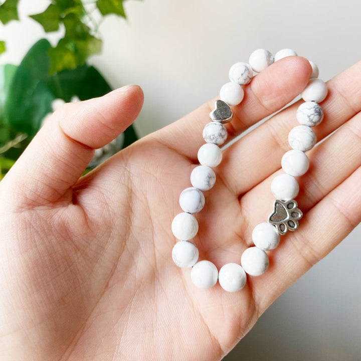 ハンドメイドパウナナチュラルストーンブレスレット（ハートチャーム付き）