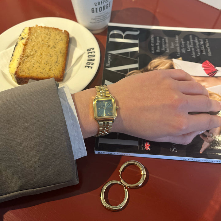 グラシューズ プティウォッチ スチール、セージグリーン、ゴールドカラー