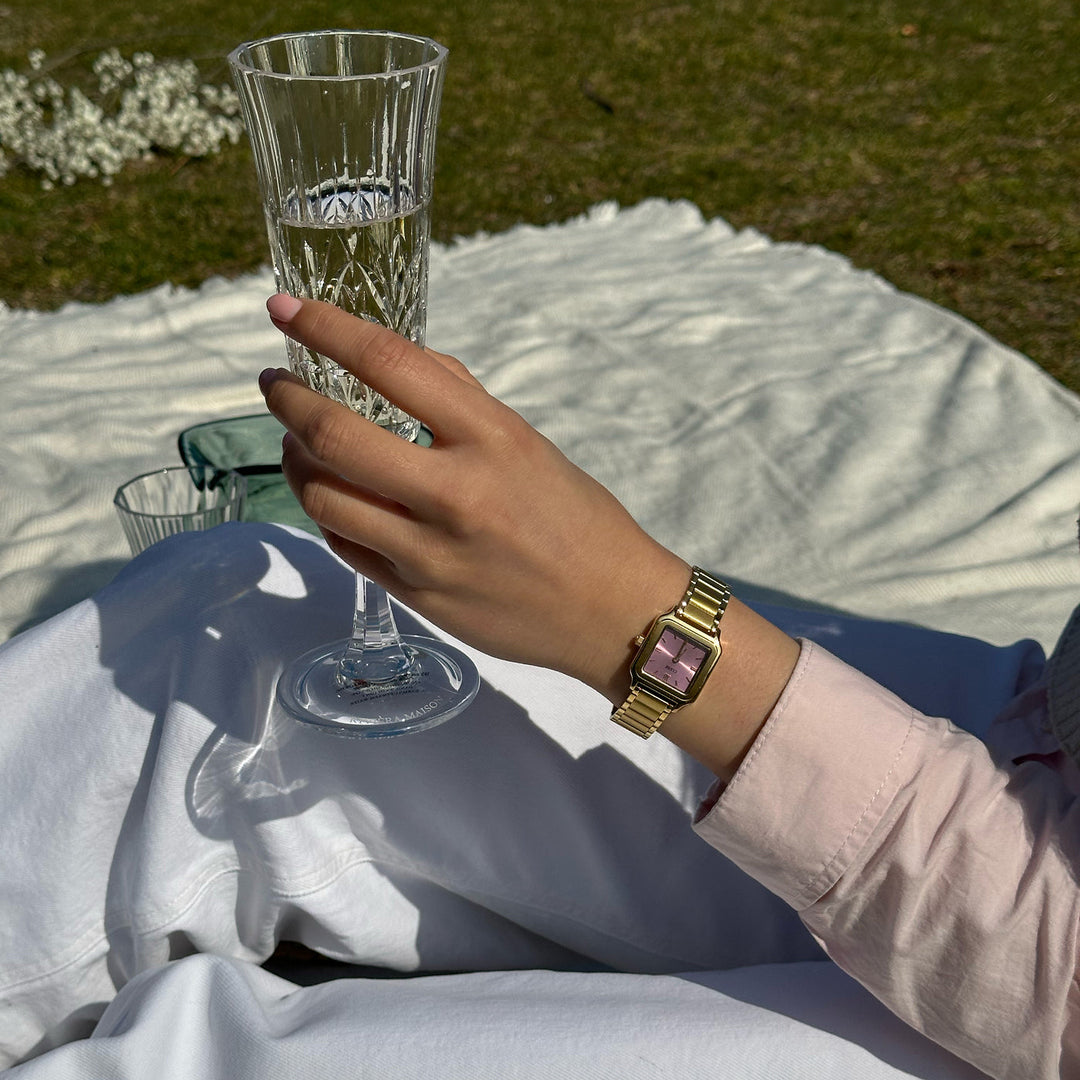 優雅な小型時計 スチール、モーヴピンク、ゴールドカラー