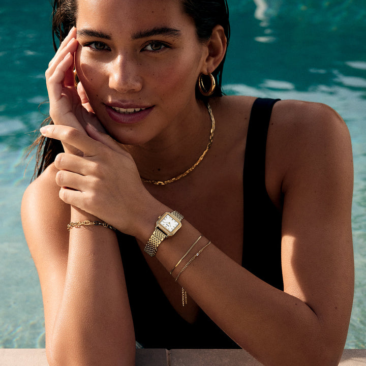 優雅な小型時計 スチール、ホワイト、ゴールドカラー