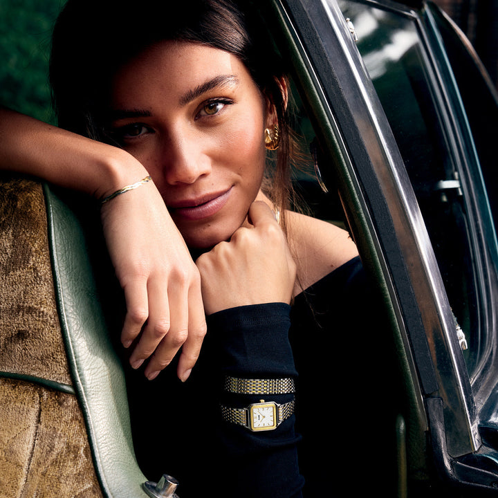 グラシューズ プティウォッチ ダブルスチール、ホワイト、ツートン