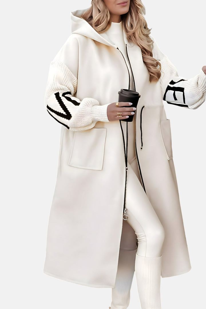 PEGGY - ニットスリーブとフード付きレディースコート