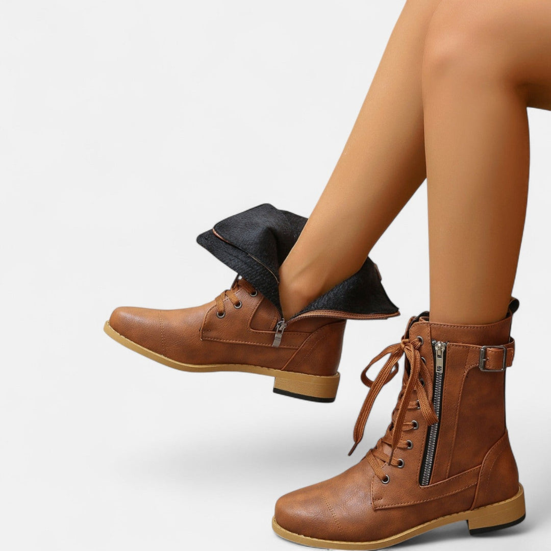 ノラ ヴィンテージ レザー アンクルブーツ – クラシック レースアップ コモットデザイン