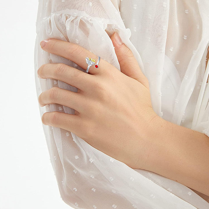 調整可能な犬のリング - 925銀製女の子フィギュア付き