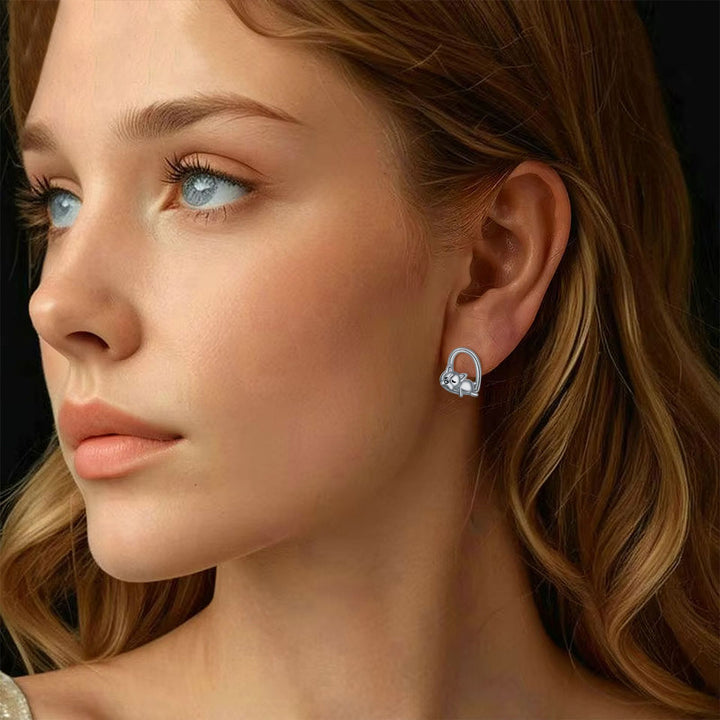 925スターシルバーリング寝ている子犬デザインスタッドピアス