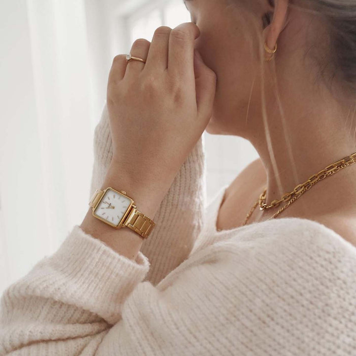 ラ・テトラゴンウォッチ スチール、ホワイトパール、ゴールドカラー