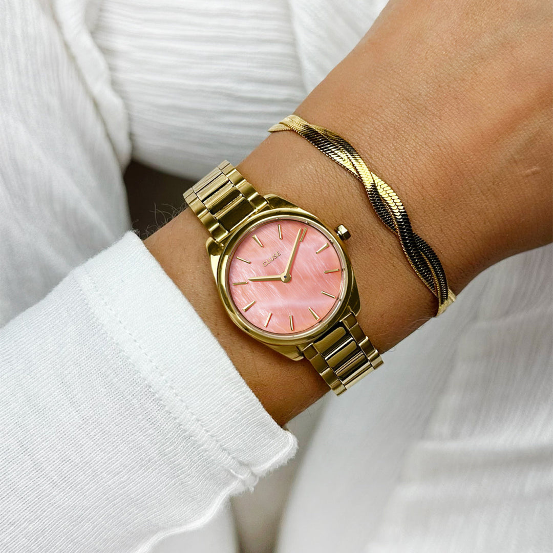 フェロースミニウォッチ スチール、アプリコットパール、ゴールドカラー