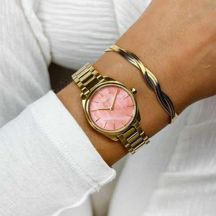 フェロースミニウォッチ スチール、アプリコットパール、ゴールドカラー