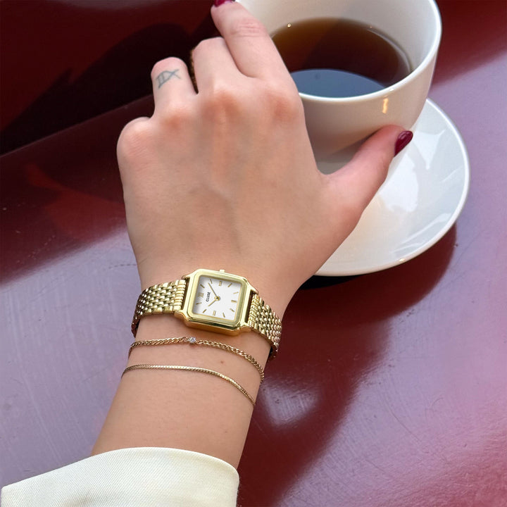 優雅な小型時計 スチール、ホワイト、ゴールドカラー