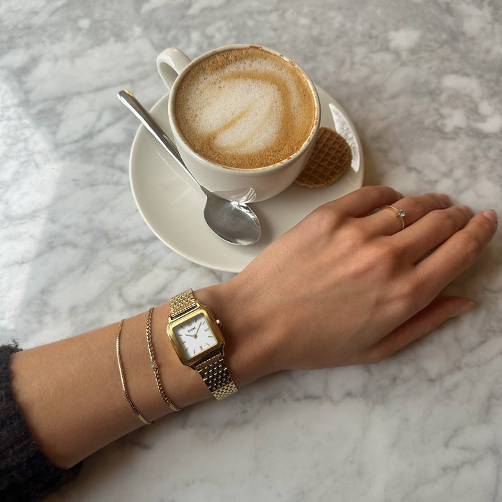 優雅な小型時計 スチール、ホワイト、ゴールドカラー