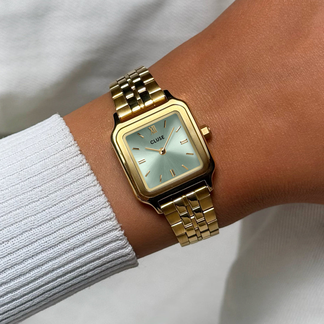 グラシューズ プティウォッチ スチール、セージグリーン、ゴールドカラー