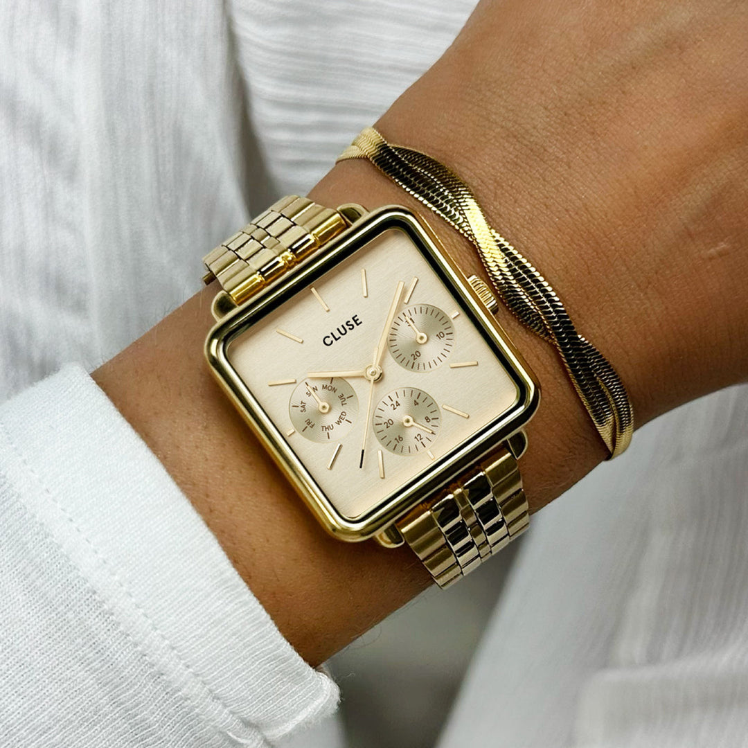 ラ・テトラゴン マルチファンクションウォッチ スチール、フルゴールドカラー