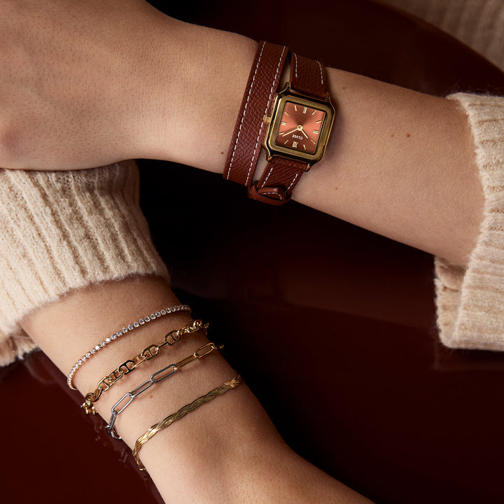 グラシューズ・プチ・ウォッチ ダブルレザー、ナッツシェル、ゴールドカラー