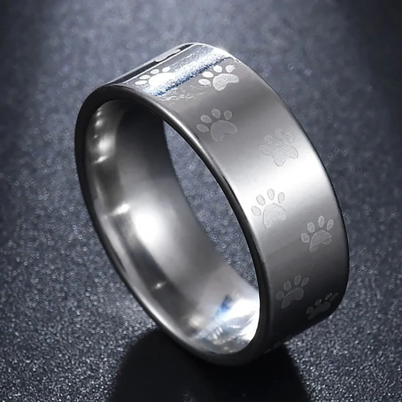 足跡デザインの手作りレインボーステンレスリング