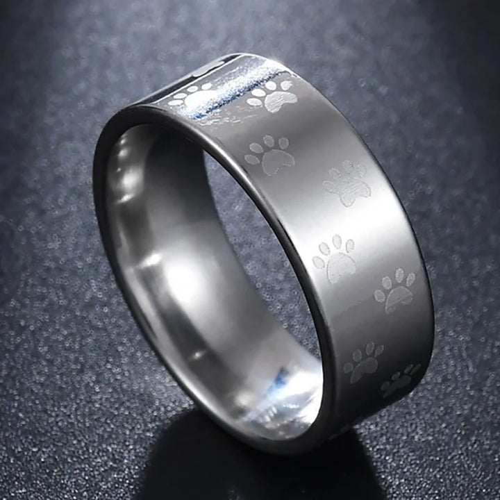 足跡デザインの手作りレインボーステンレスリング