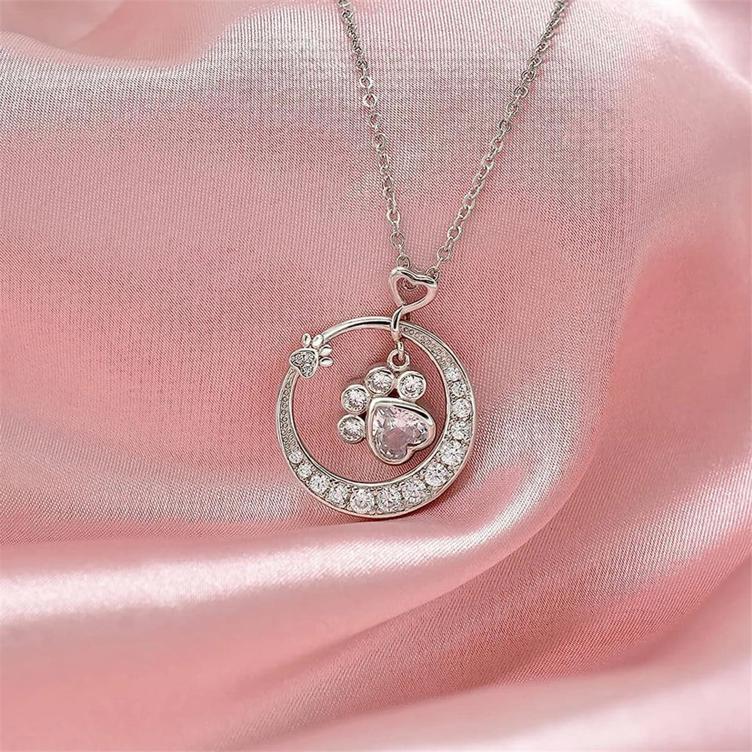 925シルバー ジルコニア付き 可愛い犬の足跡ネックレス