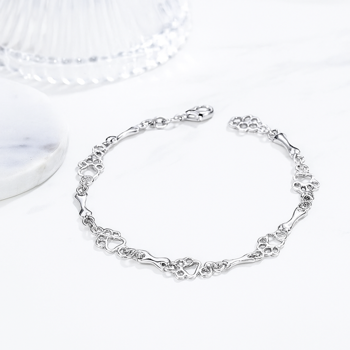 純銀製犬足跡＆骨チャームブレスレット