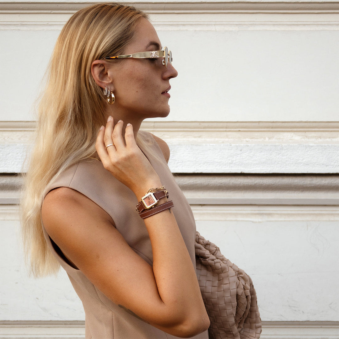 グラシューズ・プチ・ウォッチ ダブルレザー、ナッツシェル、ゴールドカラー