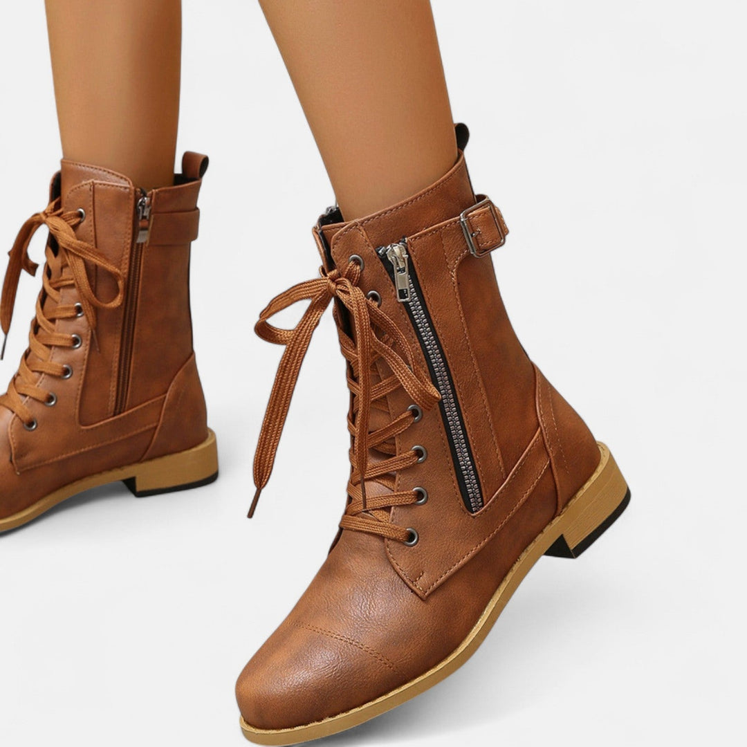 ノラ ヴィンテージ レザー アンクルブーツ – クラシック レースアップ コモットデザイン
