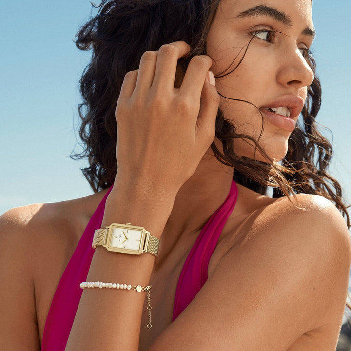 フルエットウォッチ メッシュ ホワイト、ゴールドカラー