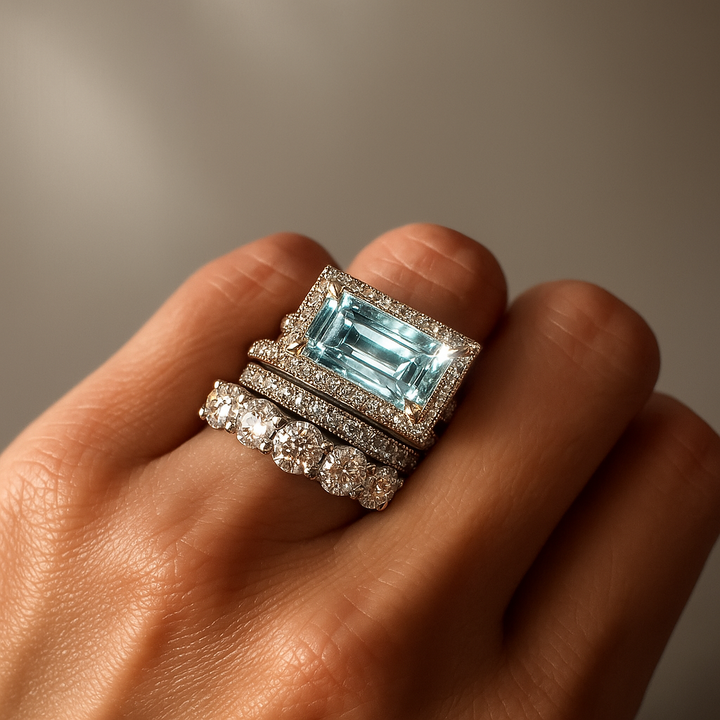 ヴィンテージシルバーターコイズガラスリングセット