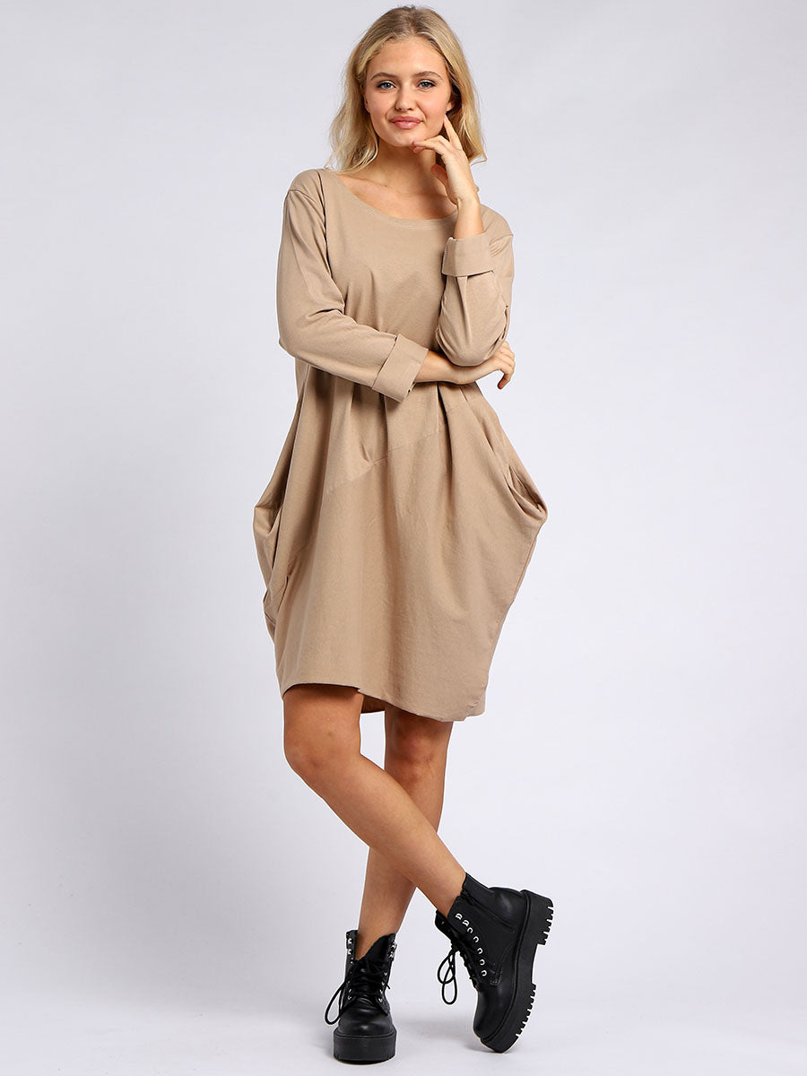 シンプルサイドポケット付きレディースコットンドレス