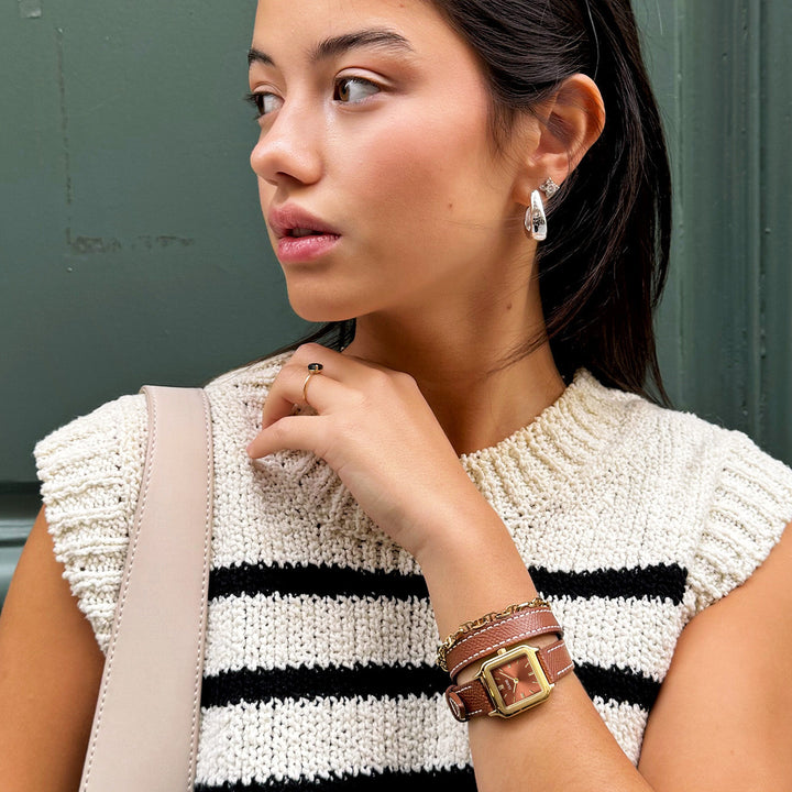 グラシューズ・プチ・ウォッチ ダブルレザー、ナッツシェル、ゴールドカラー