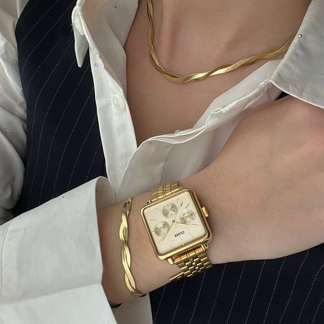 ラ・テトラゴン マルチファンクションウォッチ スチール、フルゴールドカラー