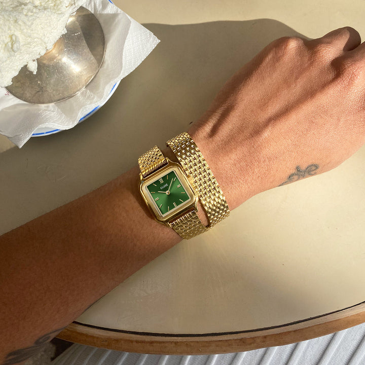 優雅な小型時計 ダブルスチール、フォレストグリーン、ゴールドカラー