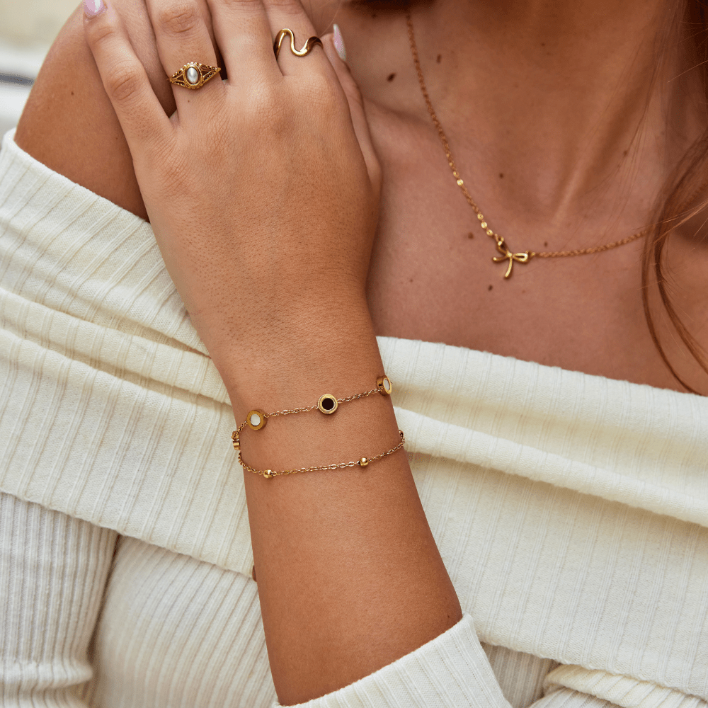 オニラ | オニキス＆ホワイトストーンブレスレット