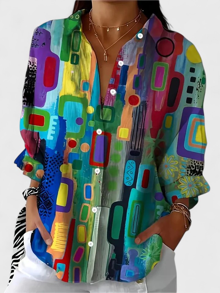 ローズ™ | エレガントなジオメトリックパターンブラウス