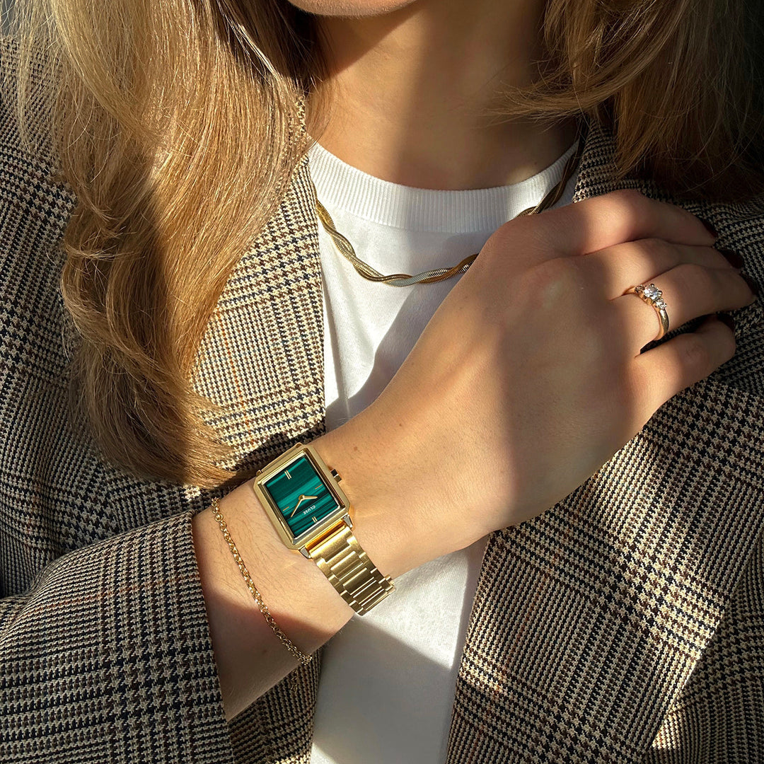 フルエットウォッチ スチール、グリーン、ゴールドカラー